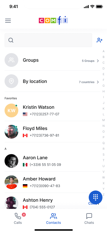 Comfi APP: Contacts